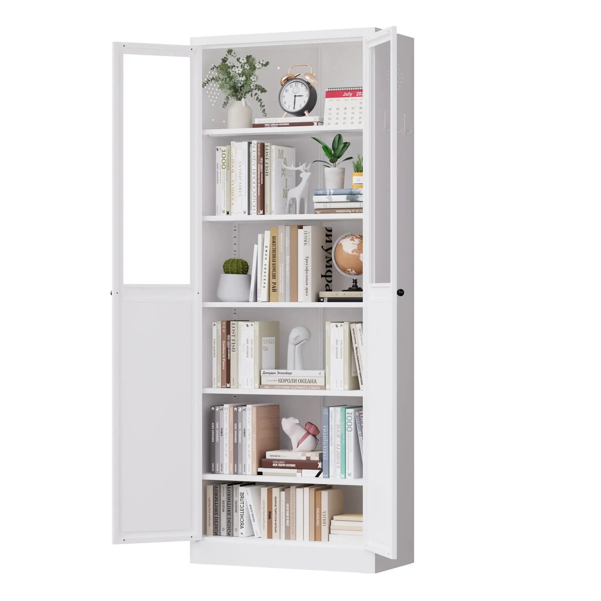 Tall Metal Kitchen Pantry Cabinet With Adjustable Shelves And Silent Magnetic Doors - White by HouseOfZazla
