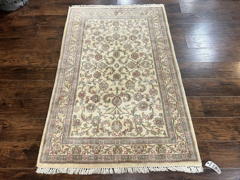 Indo Persian Rug 4x6, Vintage Handmade Wool Carpet, Floral Allover Pattern, Beige, Pair B by Jewel Rugs