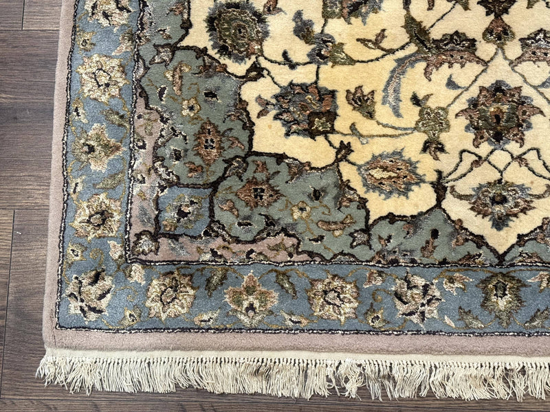 Persian Isfahan Rug 3x5, Fine 310 KPSI, Kork Wool Silk Foundation, Cream & Light Green by Jewel Rugs