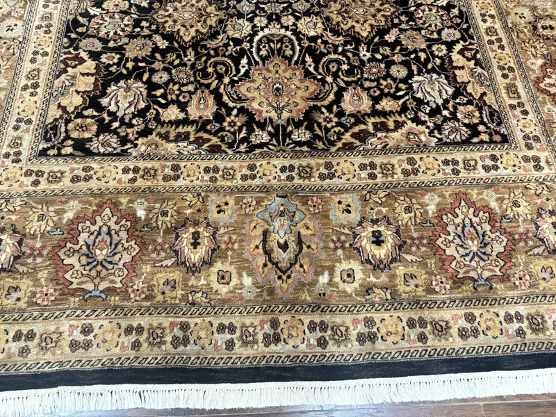 Indo Persian Rug 9x12, Floral Allover, Midnight Blue, Handmade Vintage Wool Oriental Carpet by Jewel Rugs