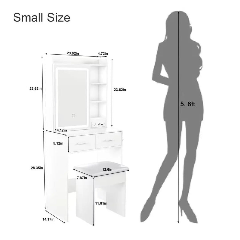 Small Makeup Vanity Desk with Mirror & LED Lights by HouseOfZazla