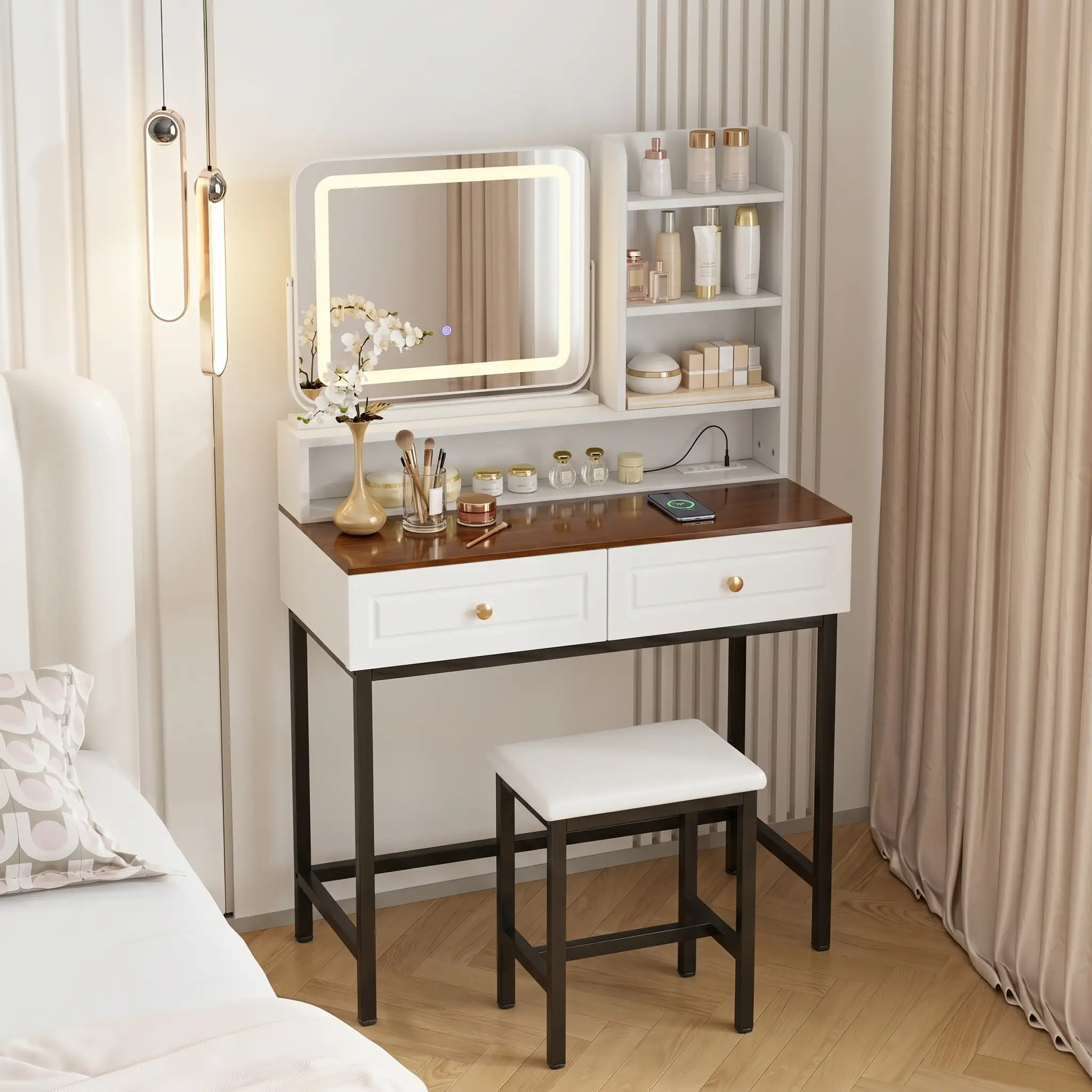 Makeup Vanity with LED Lighted Mirror by HouseOfZazla