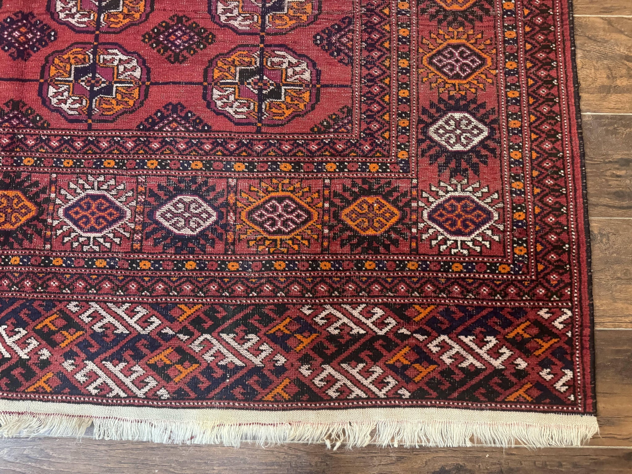 Antique Persian Turkoman Bokhara Rug 7x11, Tribal Rug, Red by Jewel Rugs