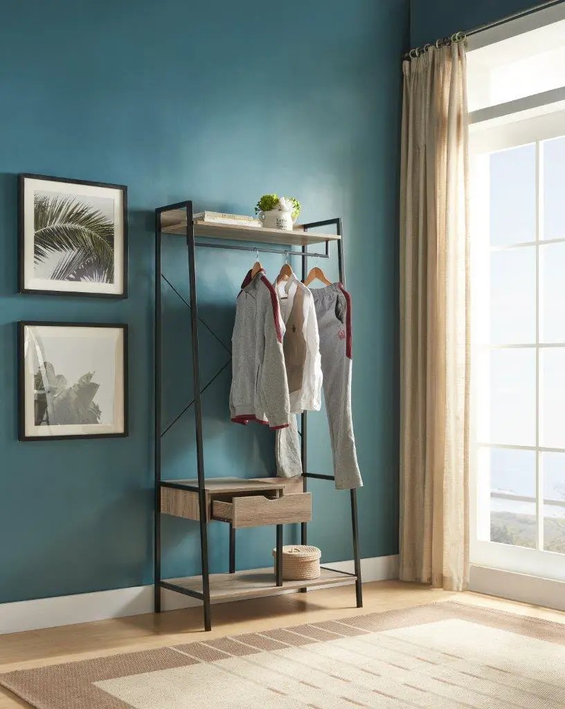 Metal Clothes Rack Open Wardrobe Free Standing With One Drawer Hanging Clothes Rod by HouseOfZazla