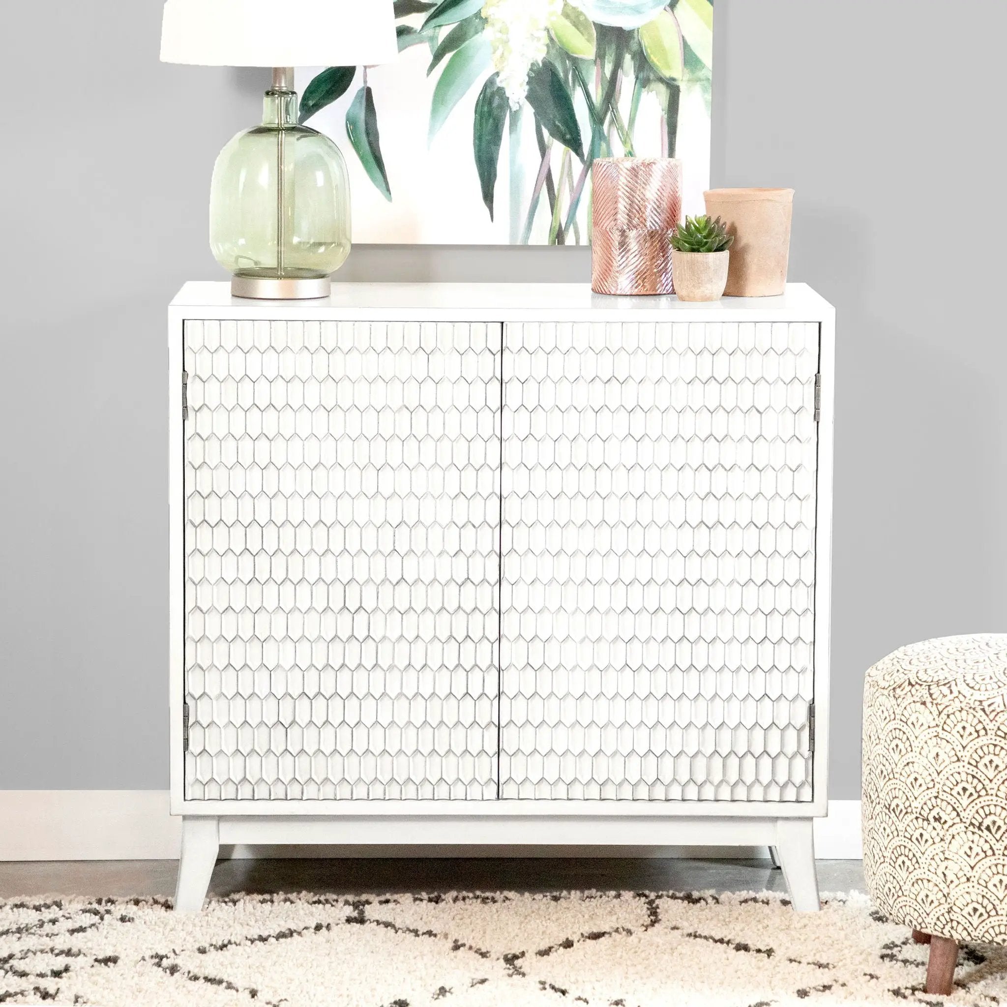 Gambon 2-door Wood Honeycomb Pattern Accent Cabinet White by Unique Piece Furniture