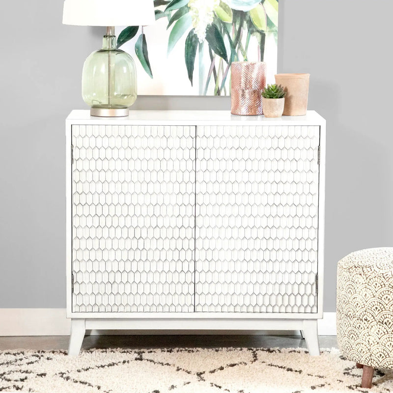 Gambon 2-door Wood Honeycomb Pattern Accent Cabinet White by Unique Piece Furniture