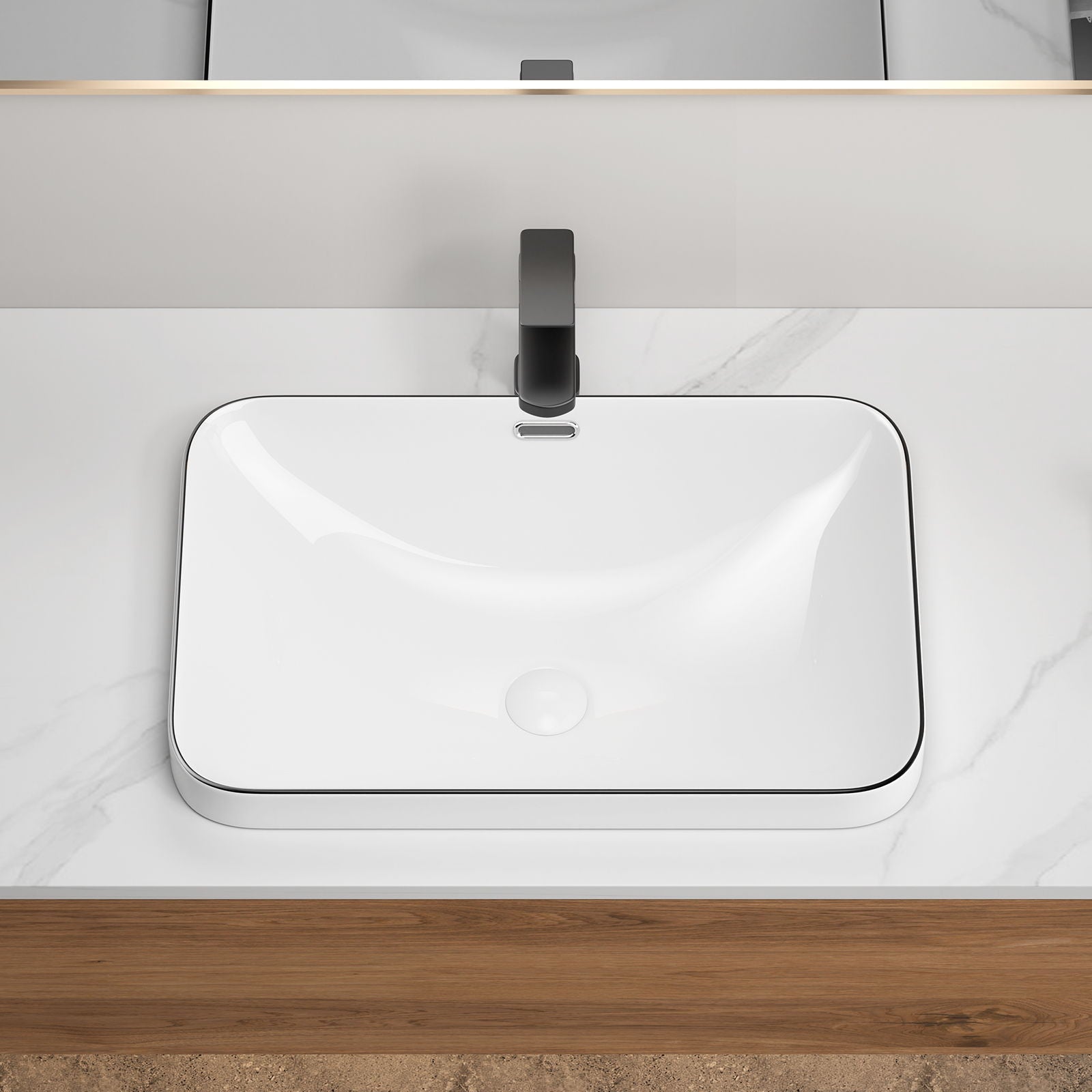 Undermount Bathroom Sink, Vessel Basin For Vanity Countertop - Milk White / Black by HouseOfZazla