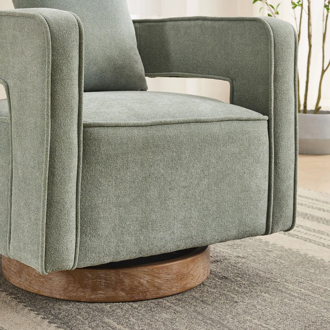 Swivel Accent Open Back Barrel Chair With Weathered Base by Unique Piece Furniture