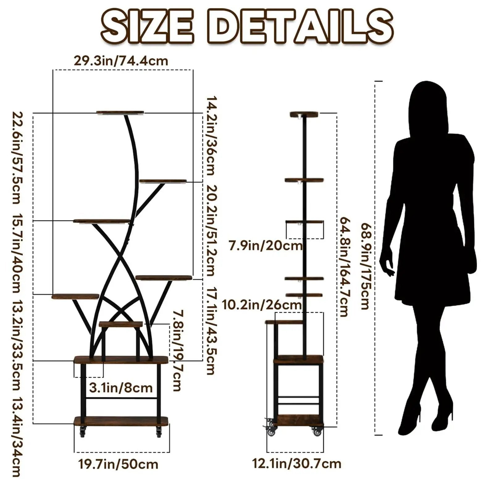 Plant Stand Indoor With Grow Light, 8 Tiered Tall Indoor Plant Shelves For Multiple Plants - Walnut / Black by Unique Piece Furniture
