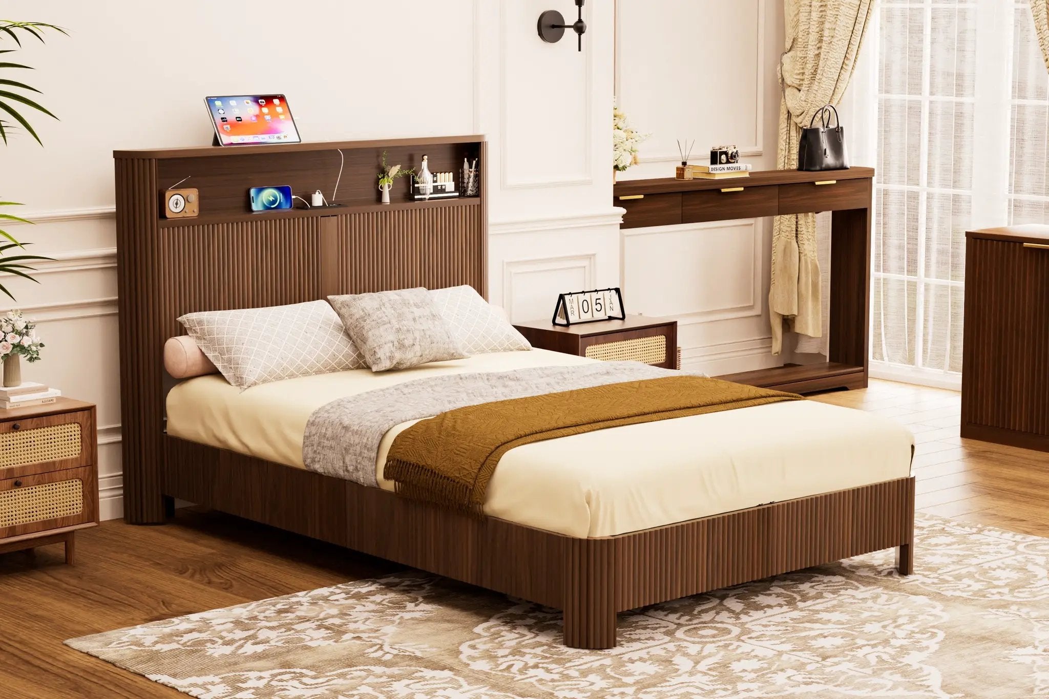 Full Extra Long Bed Frame with Storage Headboard by HouseOfZazla