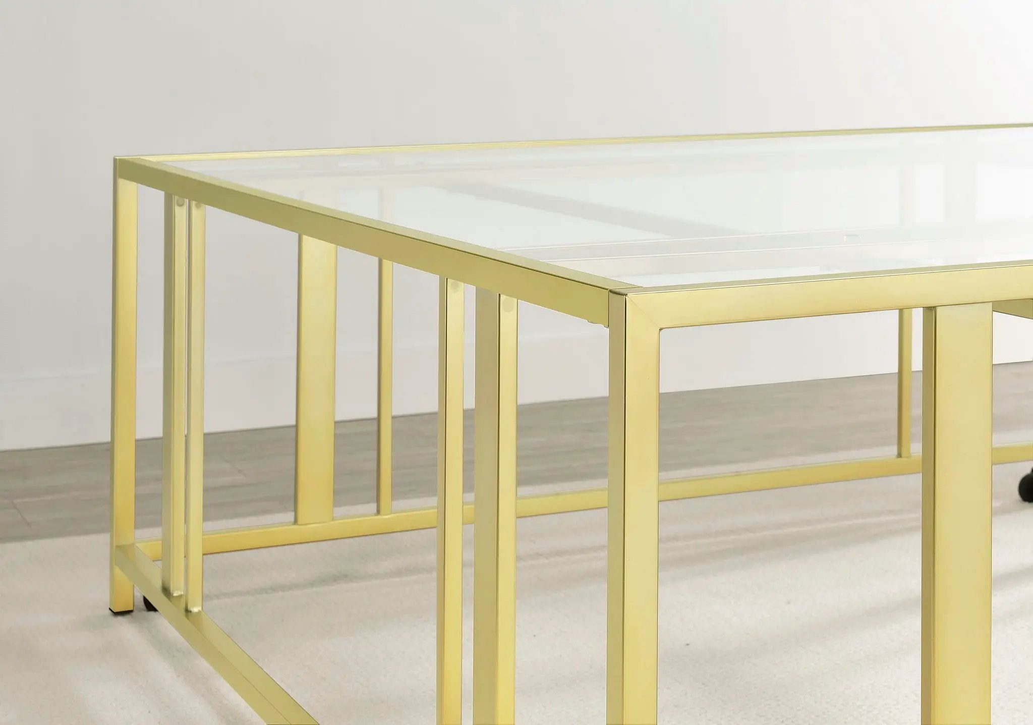 Adri Square Glass Top Coffee Table with Casters Matte Brass by Unique Piece Furniture