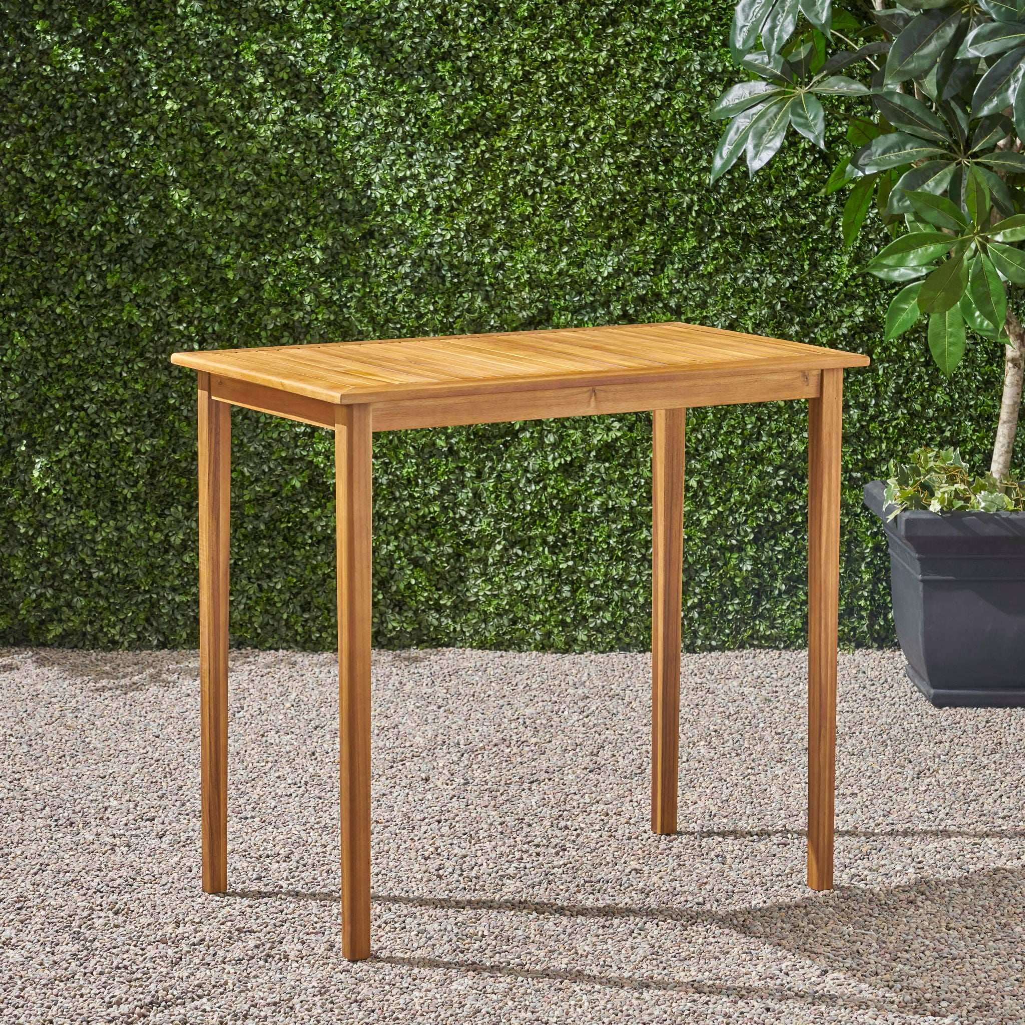 Outdoor Minimalist Acacia Wood Rectangle Bar Table by HouseOfZazla