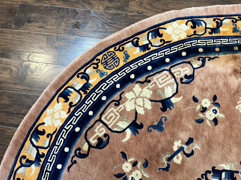 Antique Round Chinese Wool Rug 8x8, Chinese Peking Carpet, Asian Oriental Carpet 8 x 8 ft, Chinese Art Deco Rug, Nichols Rug by Jewel Rugs