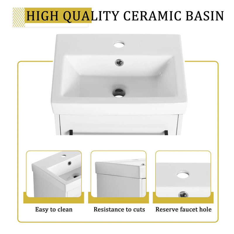 18" Floating Wall-Mounted Bathroom Vanity with Ceramic Sink by HouseOfZazla