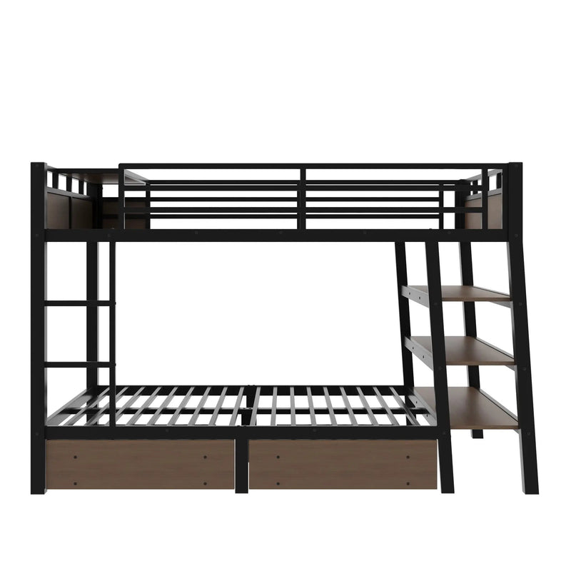 Full Size Metal Bunk Bed with Storage Shelves and USB Power Strip by HouseOfZazla