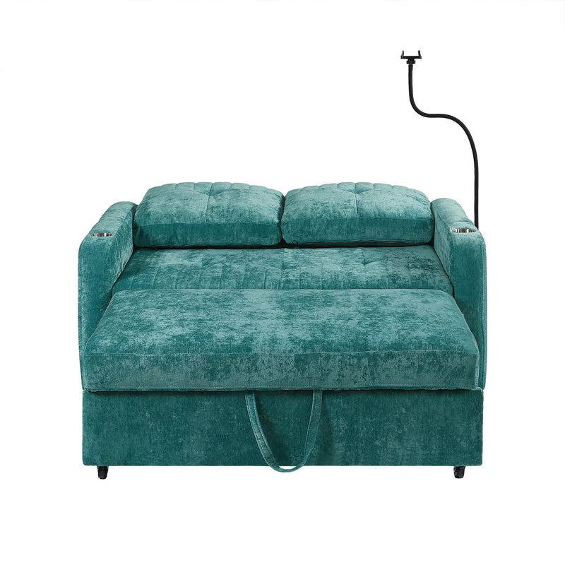 Modern Loveseat Pull Out Sofa Bed With Adjustable Backrest, Two Cup Holders, A Phone Holder, Three Charging Ports And Side Storage Pockets For Living Room by HouseOfZazla