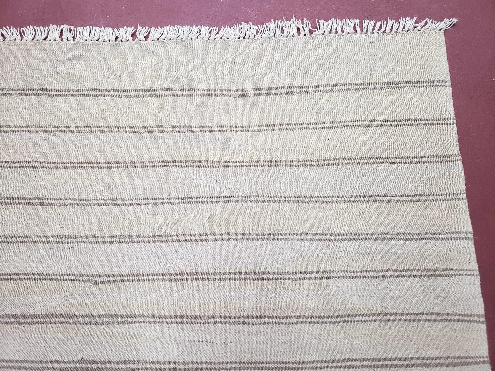 New Striped Turkish Kilim Area Rug 4x6 ft, Hand-Knotted, Wool, Light Gray, Earth Tone Decor, Flatweave Kilim, Two Toned Rug, Southwestern by Jewel Rugs