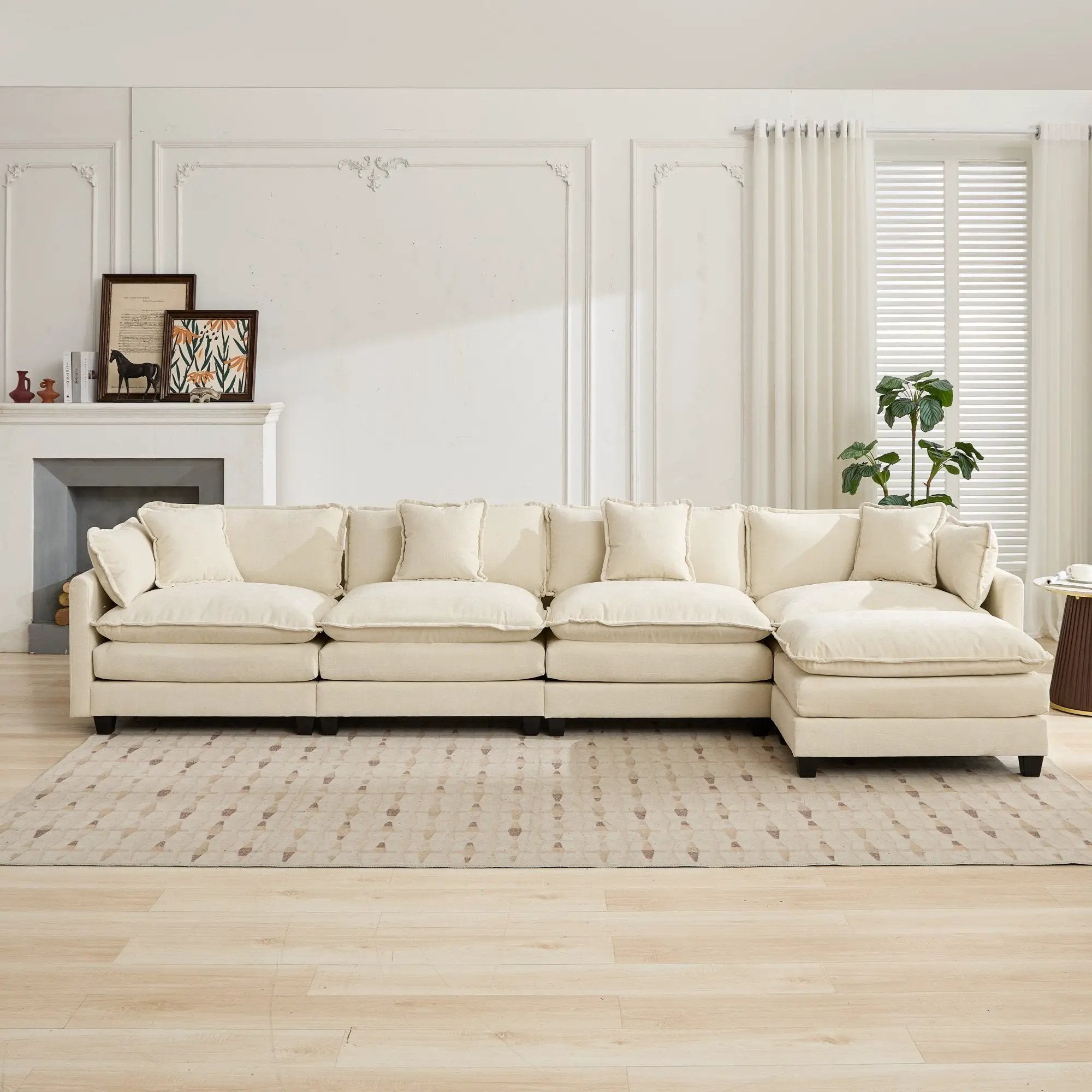 Cloud 4 Seats Sofa (Ottoman is not included) with Chenille Fabric in Beige by BLAKHOM