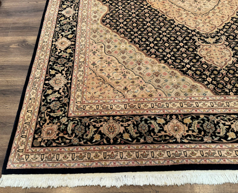 Sino Persian Rug 8x10, Herati Mahi Pattern, Fine 170 KPSI, Black, Wool and Silk Highlights by Jewel Rugs