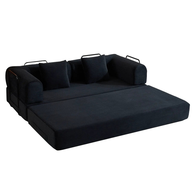 Convertible Sleeper Sofa Bed With Cylindrical Pillow, With Fixed Shape Frame by HouseOfZazla