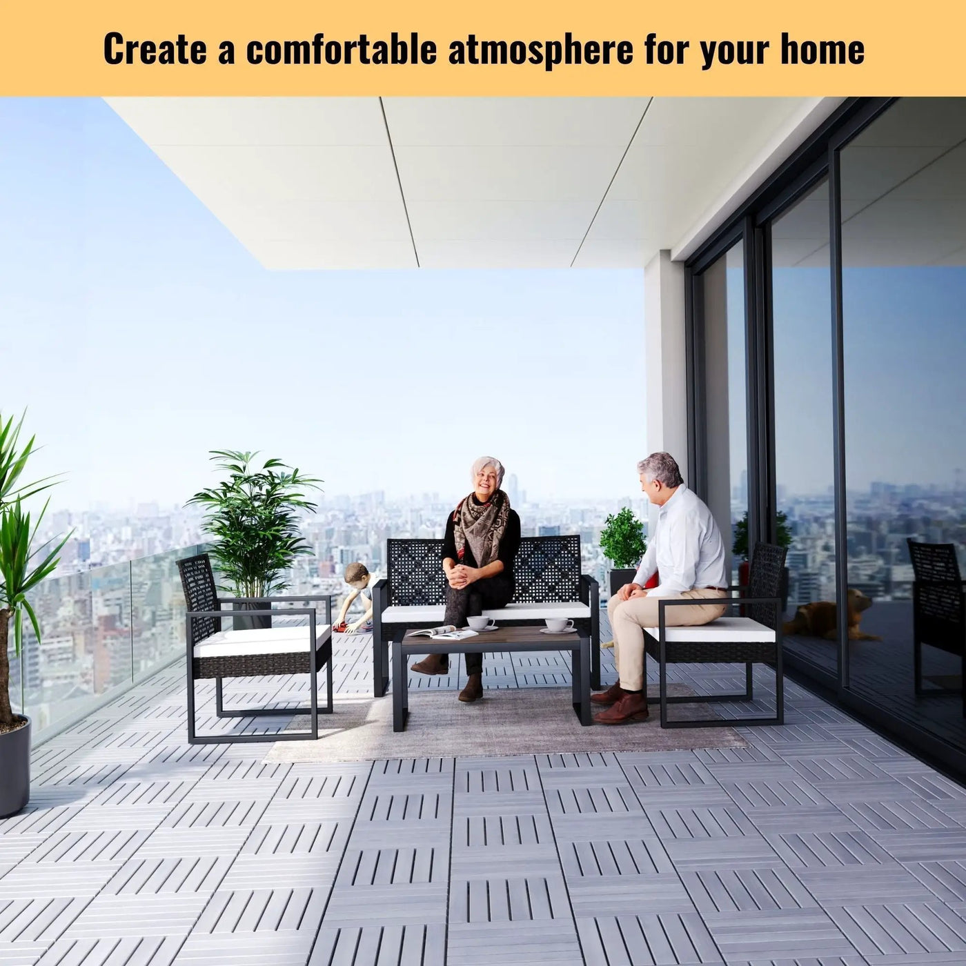 Interlocking Deck Tiles Striped Pattern Waterproof Brown by HouseOfZazla