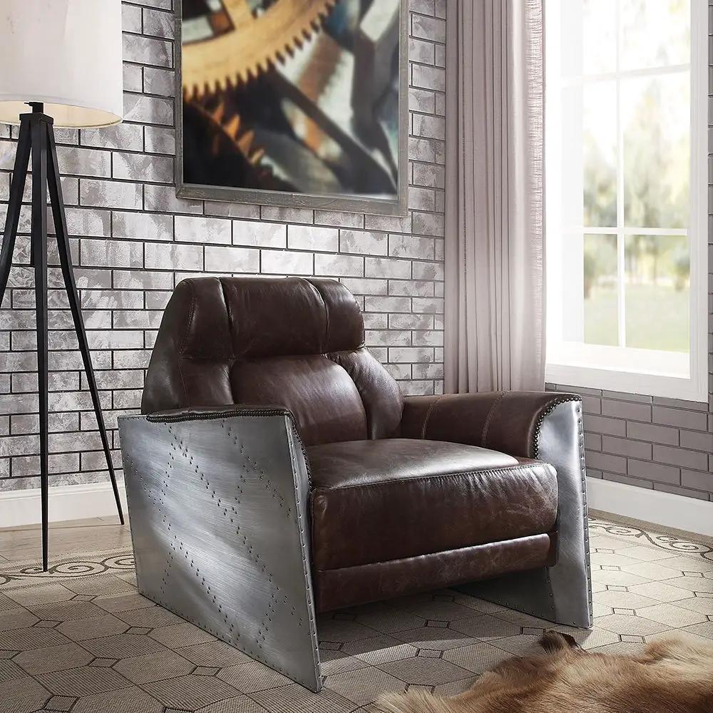 Brancaster - Accent Chair - Espresso Top Grain Leather & Aluminum by Unique Piece Furniture