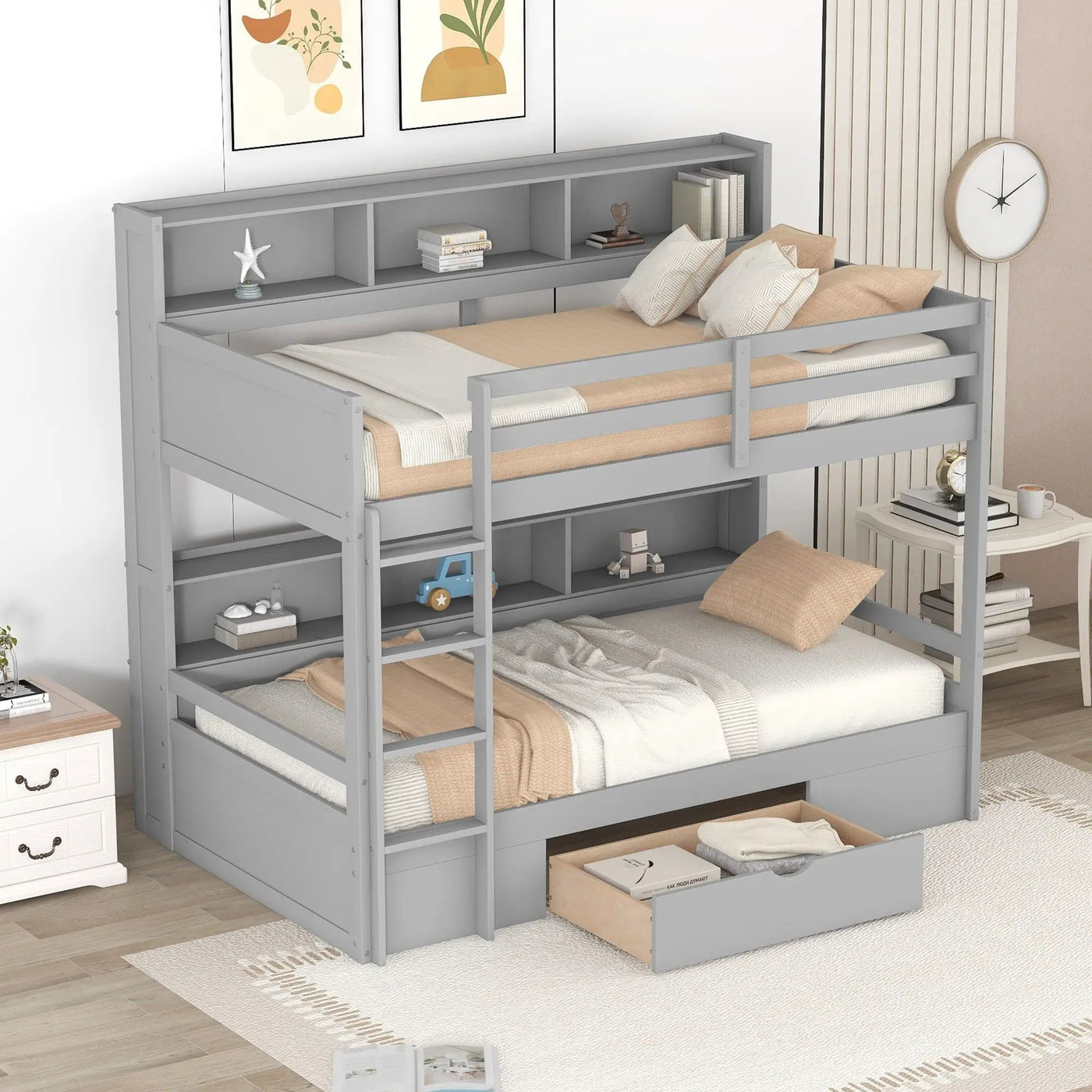 Carolee - Twin Size Bunk Bed With Built-In Shelves by Unique Piece Furniture