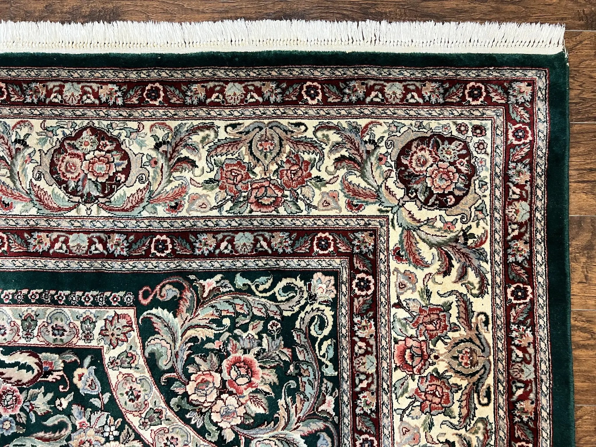 Pak Persian Rug 9x12, Dark Green and Cream, Floral Medallion, Elegant Handmade Wool Carpet 9 x 12 by Jewel Rugs