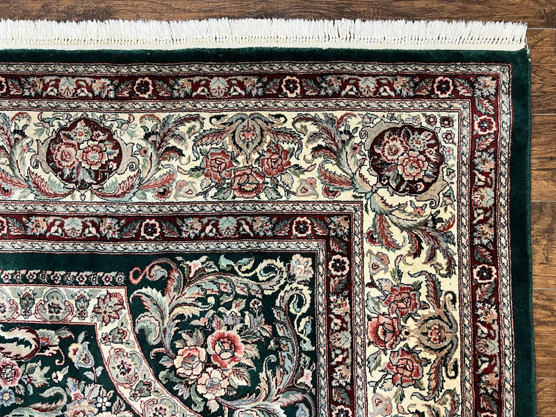 Pak Persian Rug 9x12, Dark Green and Cream, Floral Medallion, Elegant Handmade Wool Carpet 9 x 12 by Jewel Rugs