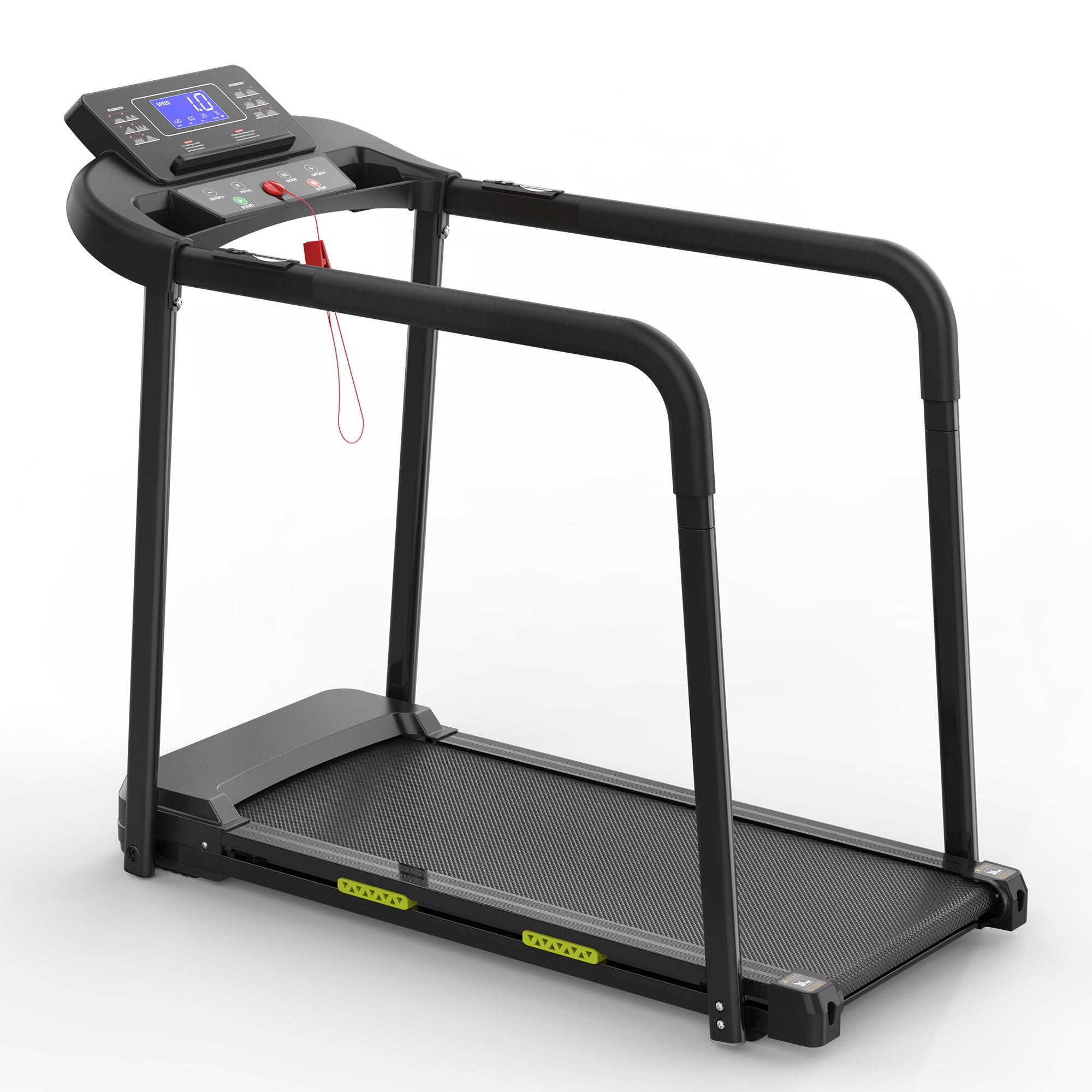 Walking Pad Treadmill With Foldable Design, Large LED Display, Stable Handrails - Black by HouseOfZazla