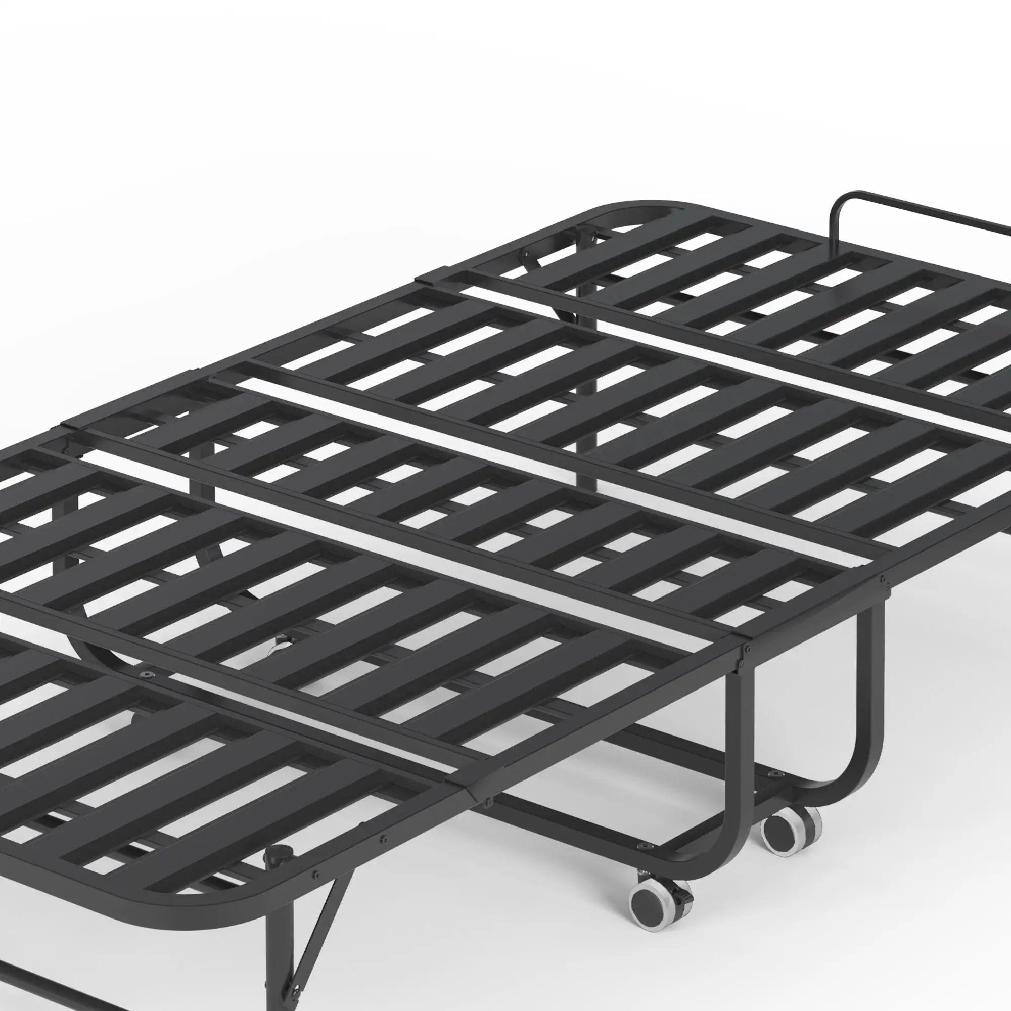 Twin Extra Long Folding Bed For Tall People, Heavy-Duty Rollaway Guest With Memory Foam Mattress - Black by HouseOfZazla