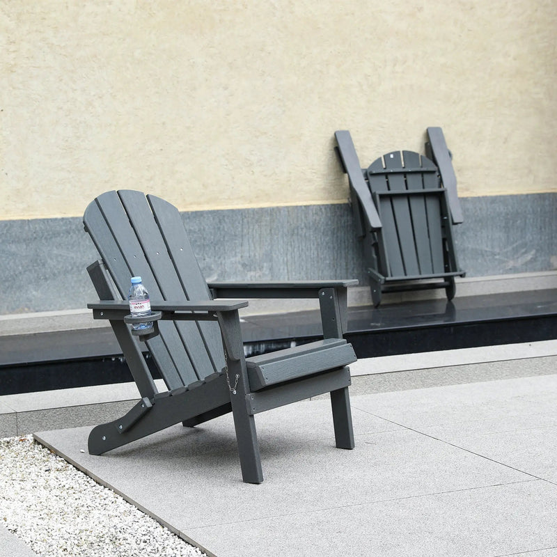 HDPE Folding Adirondack Chair with Dual Cup Holder - Gray by HouseOfZazla