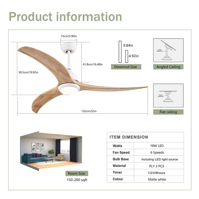 Indoor Outdoor Ceiling Fan With Light With Remote Control, Noiseless Reversible Motor, 6 Speed, 3 Color by HouseOfZazla