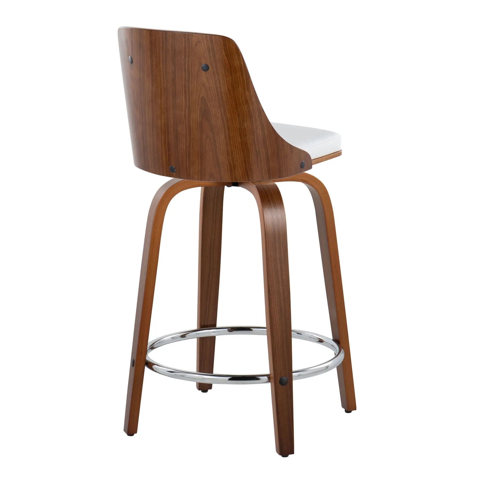 Gianna - Mid-Century Modern Fixed Height Stool With Swivel With Round Footrest (Set of 2) by HouseOfZazla