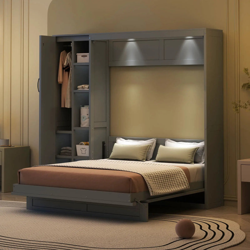 Murphy Wall Bed With Shelves, Wardrobe And LED Lights by Unique Piece Furniture