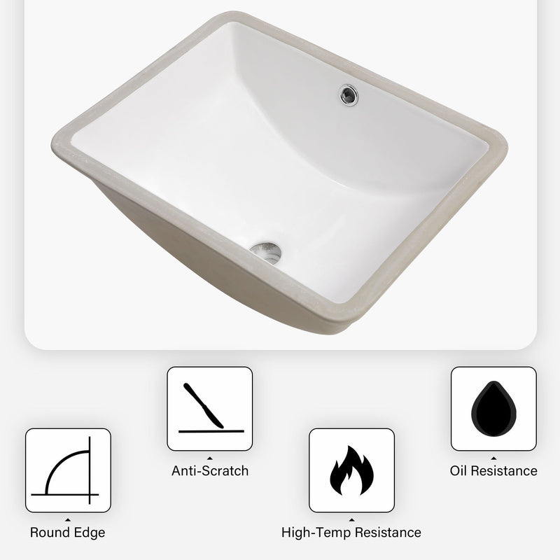 Modern Ceramic Undermount Bathroom Sink With Overflow, High Quality by HouseOfZazla
