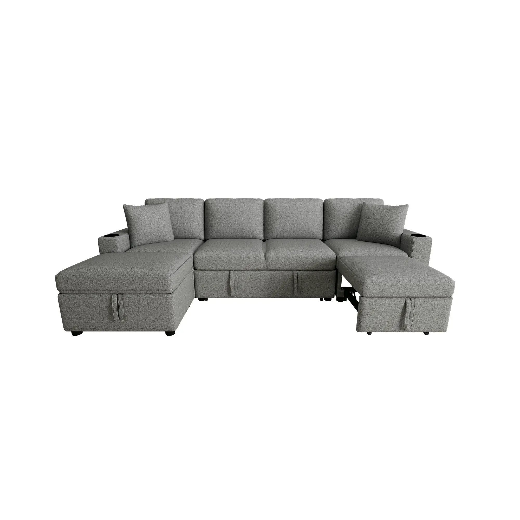 Sectional Sofa Convertible Pull-Out Bed With Storage Ottoman & USB Ports by Unique Piece Furniture