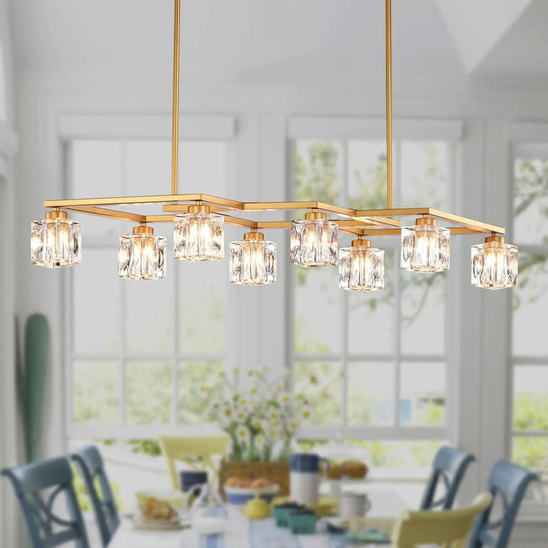 Crystal Chandelier For Dining Room, 8 Light Kitchen Chandelier Light Fixture Modern Metal Industrial Chandeliers For Farmhouse Entryway Living Room (8*G9 Bulbs Included) - Matte Gold by HouseOfZazla