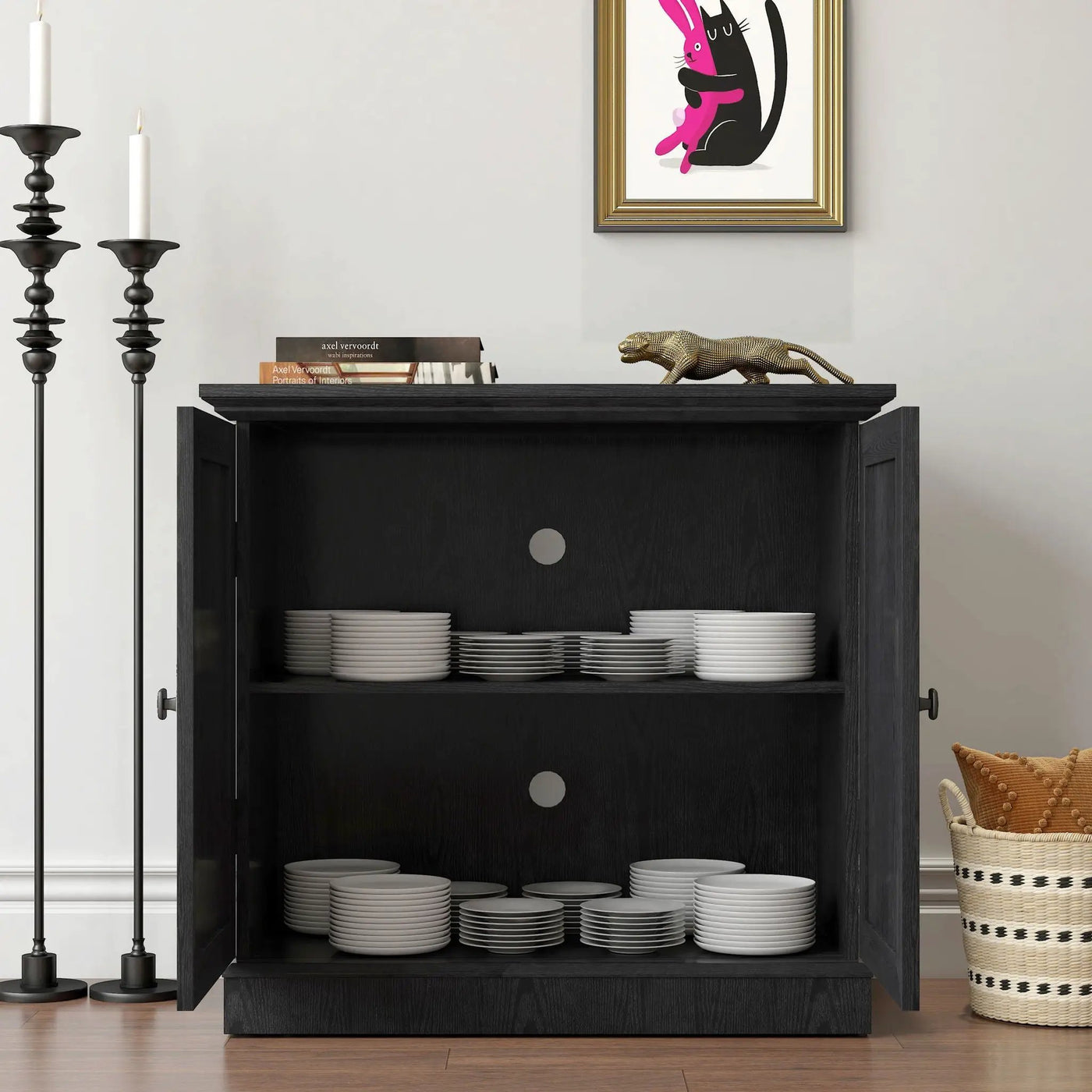 Sideboard Cabinet With Mirrored Doors, Adjustable Shelf, Metal Handles by HouseOfZazla