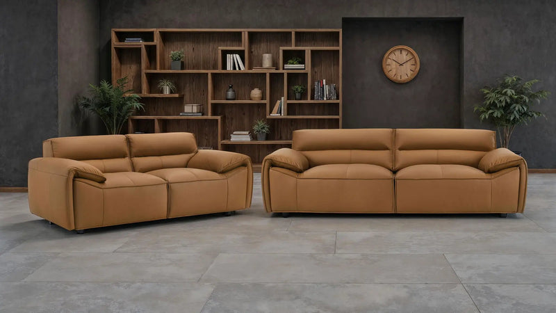 Buxton 2-piece Leather Upholstered Sofa Set Orange by Unique Piece Furniture
