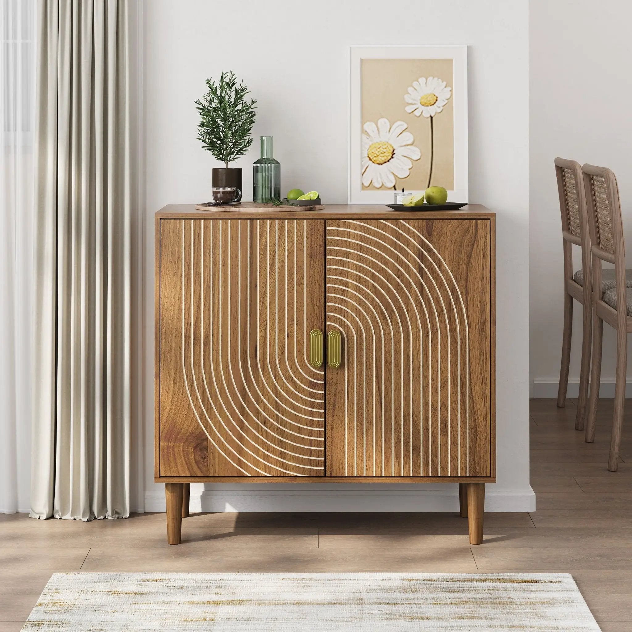 Buffet Cabinet With Line Groove Design, Sideboard Buffet Cabinet With Storage, Multifunctional Accent Cabinet For Living Room, Entryway, Hallway, Office, Kitchen - Brown by Unique Piece Furniture