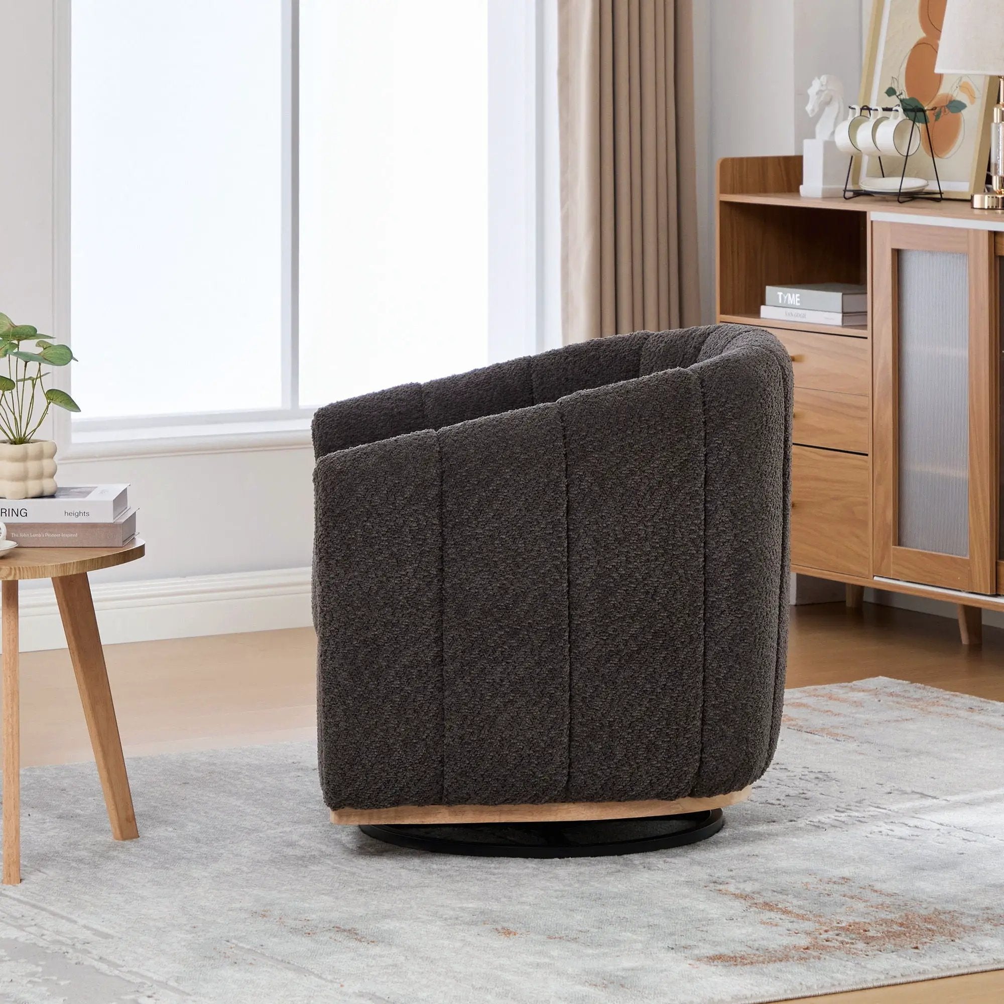 Swivel Upholstered Barrel Chair With Metal Base by Unique Piece Furniture