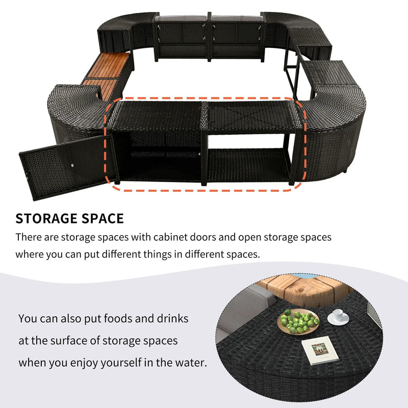 Spa Surround Spa Frame Quadrilateral Outdoor Rattan Sectional Sofa Set With Mini Sofa, Wooden Seats And Storage Spaces by Unique Piece Furniture