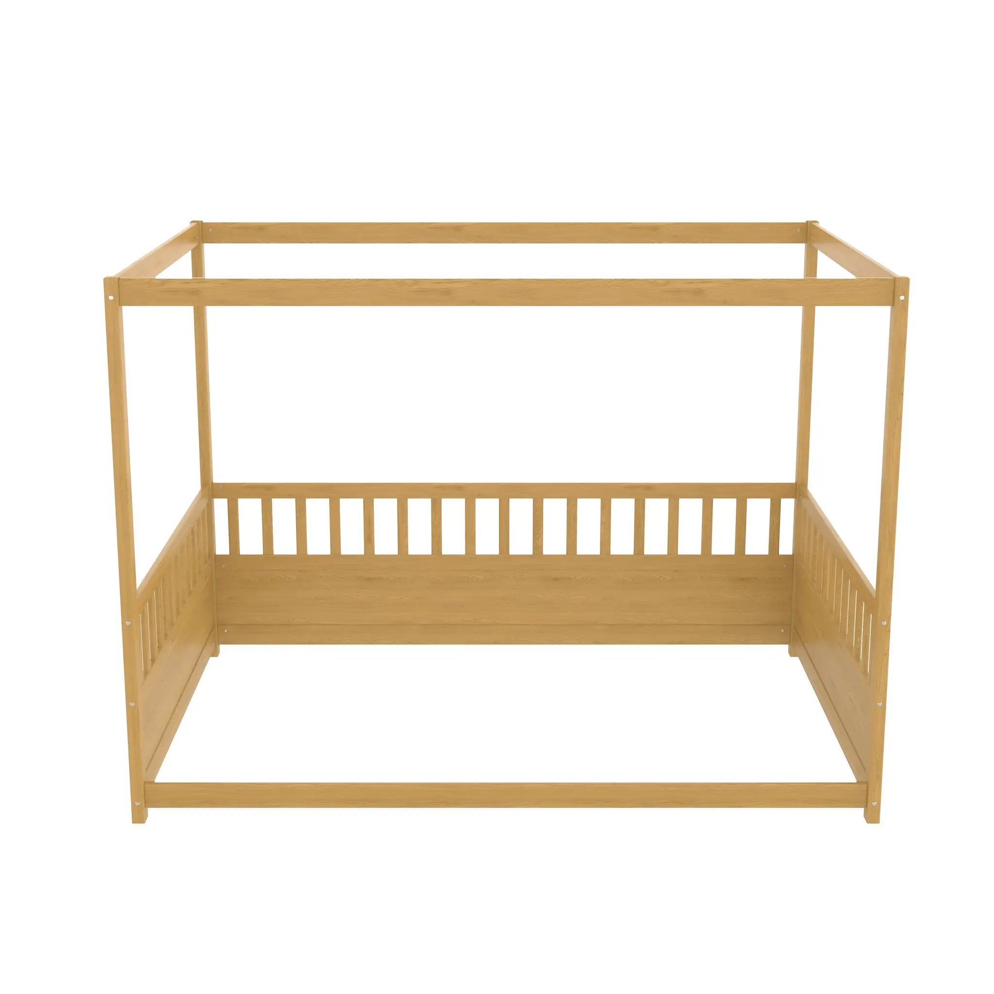 Full Size Canopy Bed Frame with Guardrails for Kids by HouseOfZazla