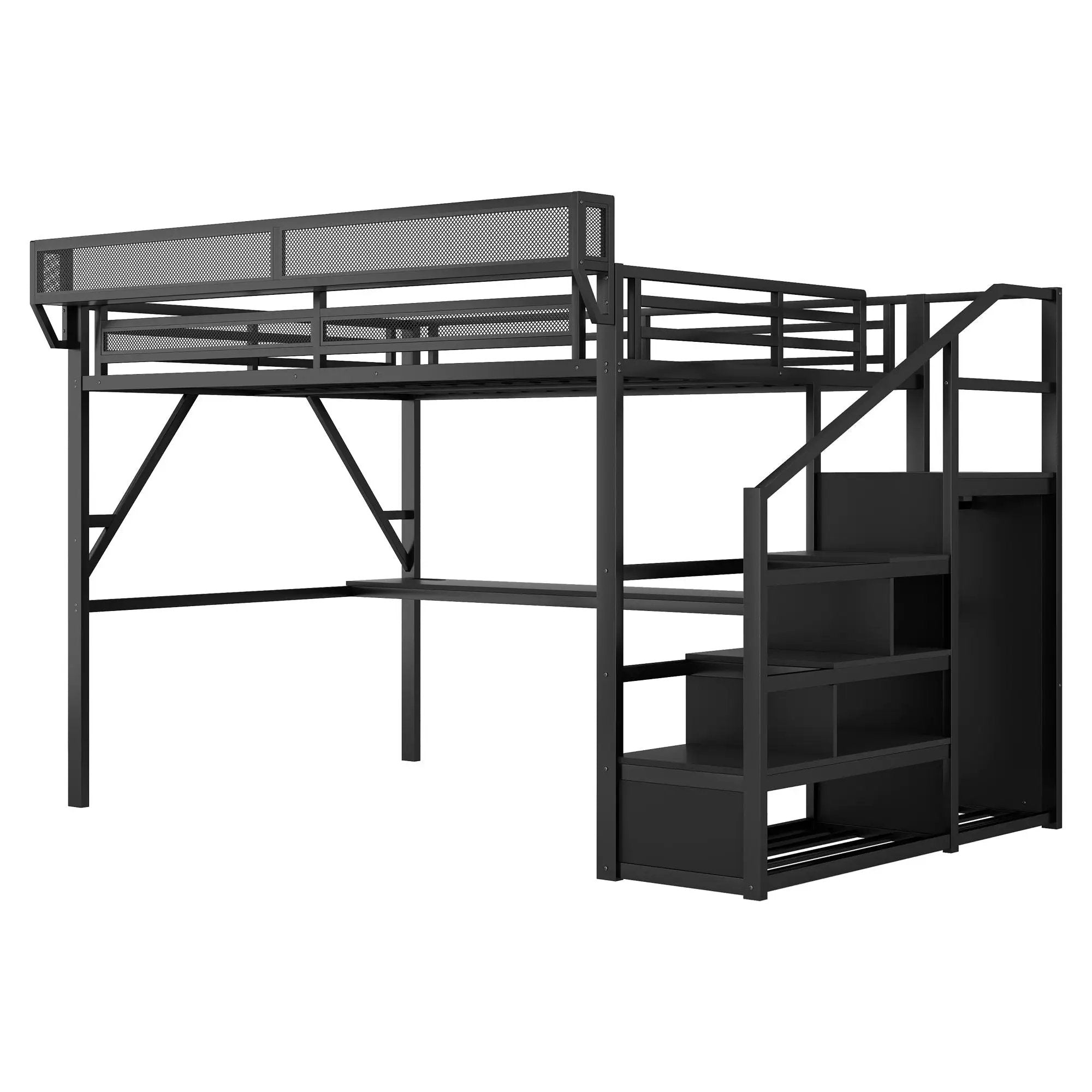 Loft Bed With Desk And Charging Station With Stairs And Light by Unique Piece Furniture