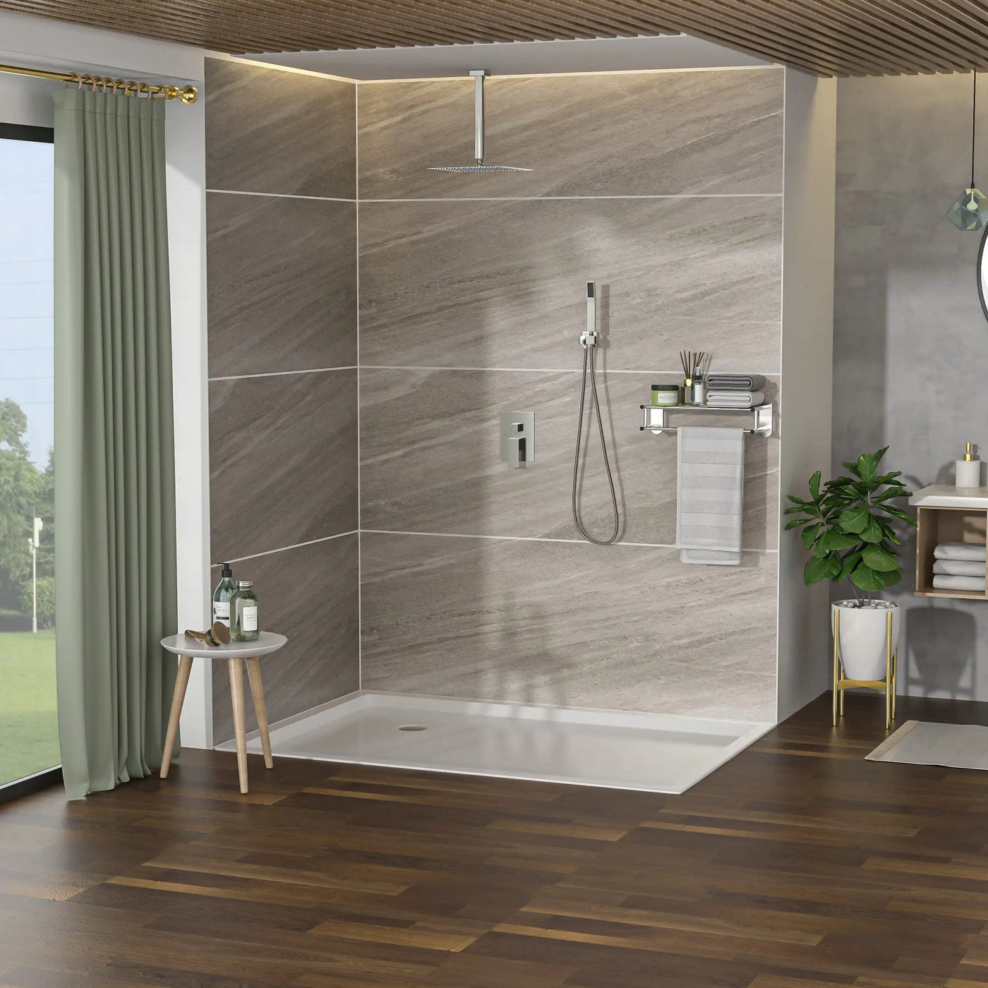 Dual Shower Head System With 12" Square Rain Shower And Rough In Valve by HouseOfZazla