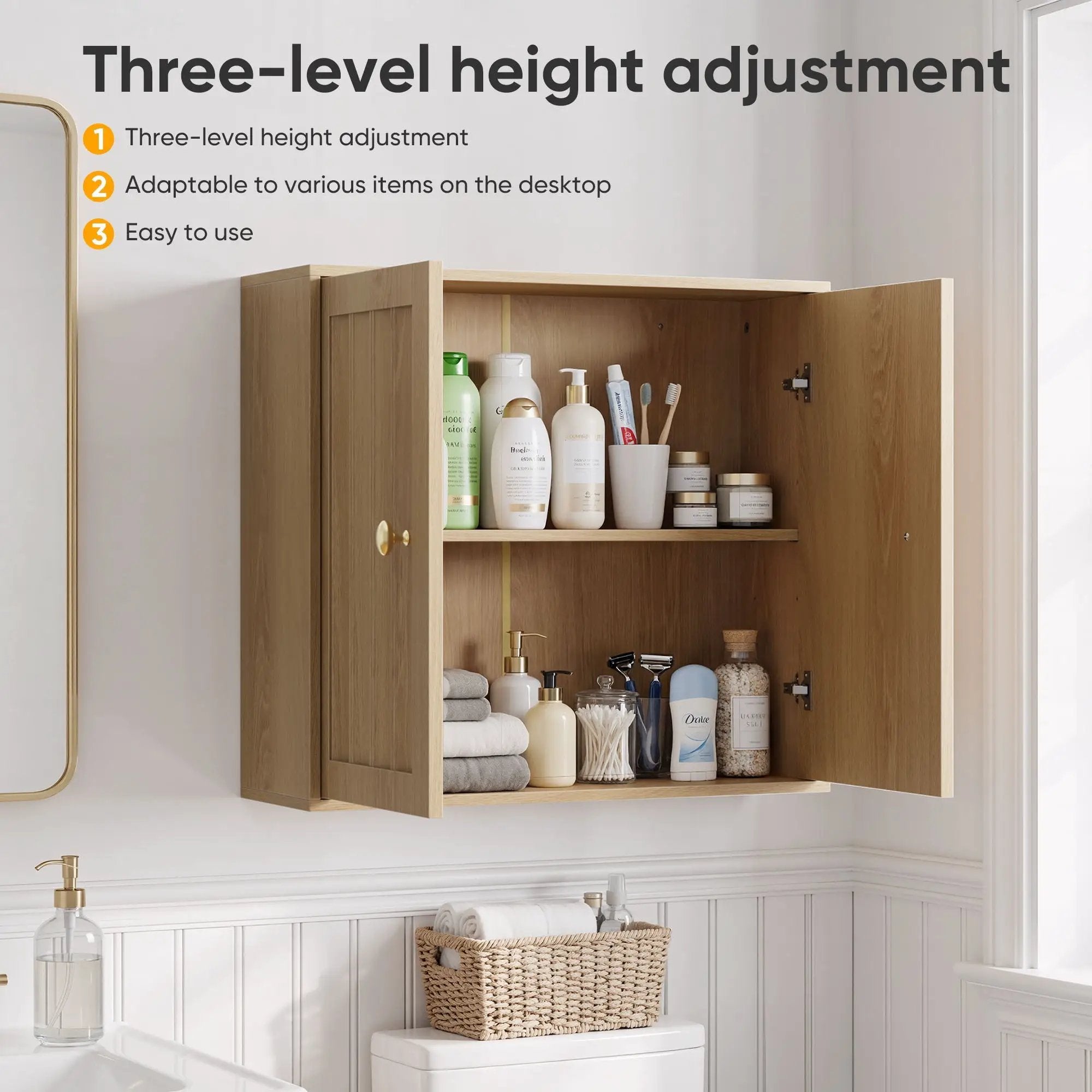 Wall Mounted Bathroom Cabinet With Double Doors And Vertical Grooved Design For Bathrooms - Oak by Unique Piece Furniture