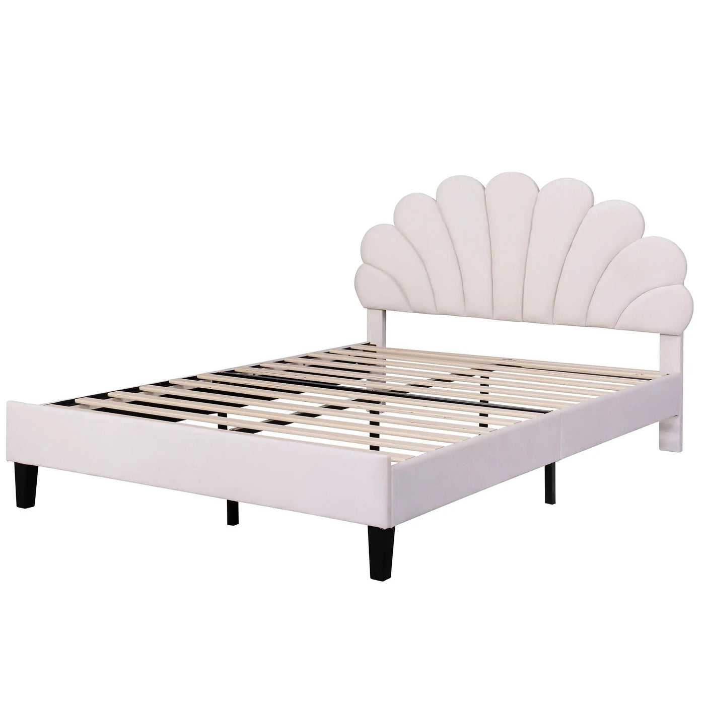 Upholstered Platform Bed With Flower Pattern Headboard by Unique Piece Furniture