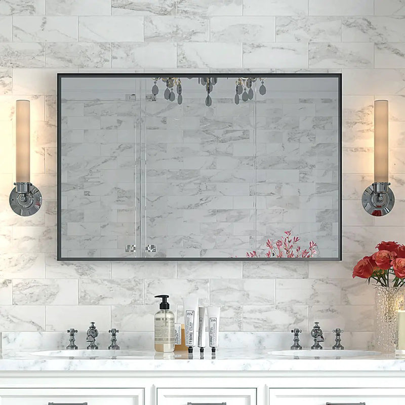 Rectangular Bathroom Mirror Square Angle Metal Frame Wall Mounted Hanging Plates Wall Mount Mirror For Bathroom (Horizontal & Vertical) by HouseOfZazla