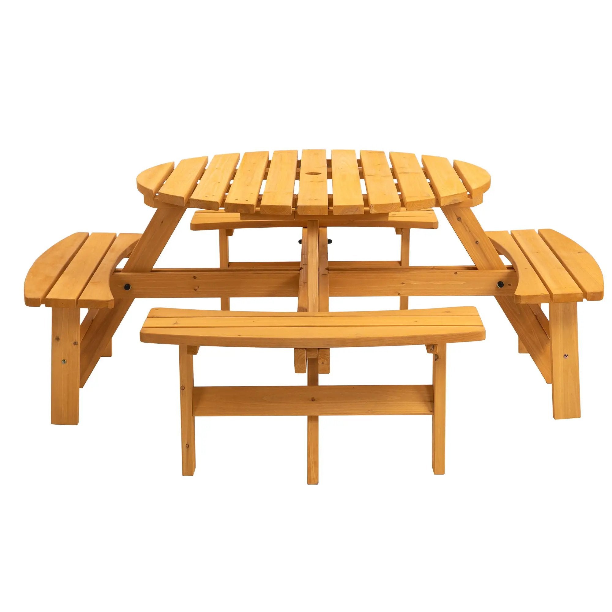 8 Person Wooden Picnic Table, Outdoor Camping Dining Table With Seat, Garden, Diy With 4 Built-In Benches, 2220Lb Capacity by Unique Piece Furniture
